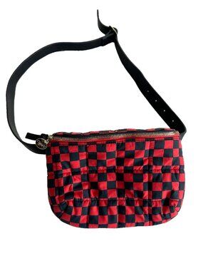 Clare V. Quilted Checker Fanny Pack in Cherry Red Black